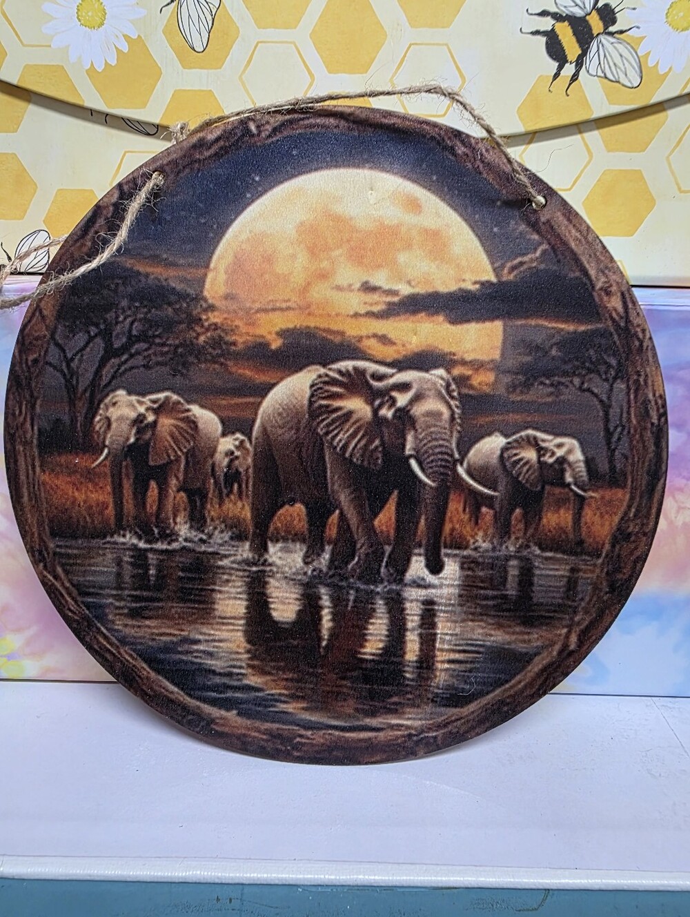 Elephant Moonlit Wall Art - Brown and Black Home Wall Decor